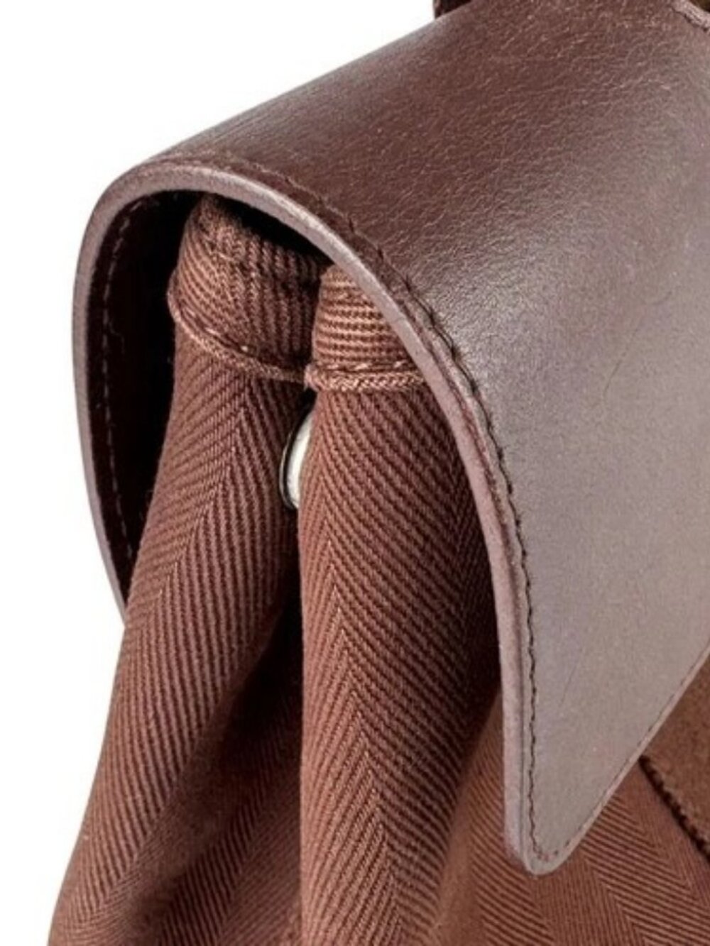 Auth HERMES Valparaiso PM Handbag Brown Cotton/Leather/Silvertone - z8812 - Picture 6 of 13